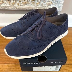 Cole Haan womans Navy Suede Oxford Sneakers size 8